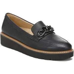 NWOT Naturalizer Black Leather Loafers with Chain Accent